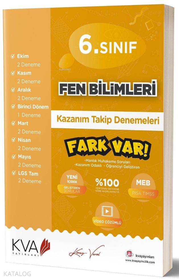 Koray Varol Yayınları 6. Sınıf Fen Bilimleri Fark Var Kazanım Takip Denemeleri Koray Varol 