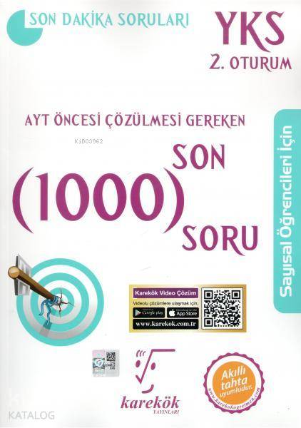  Karekök Yayınları AYT Sayısal Öğrenciler İçin Sınavdan Önce Çözülmesi Gereken Son 1000 Soru Karekök | Muharrem Duş | Karekök Yayınları (Hazırlık) | 9786057554789 | 