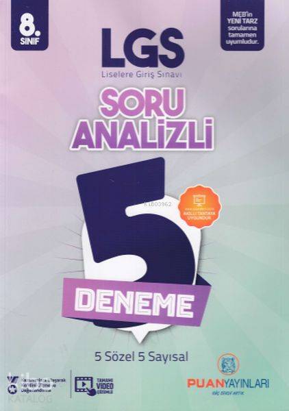 Puan Yayınları 8. Sınıf LGS Soru Analizli 5 Deneme Puan 