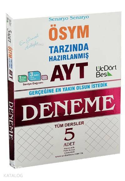  Üç Dört Beş Yayınları AYT Tüm Dersler 5 Deneme Sınavı Video Çözümlü Üç Dört Beş | Üç Dört Beş Yayıncılık | 9786058229990 | 