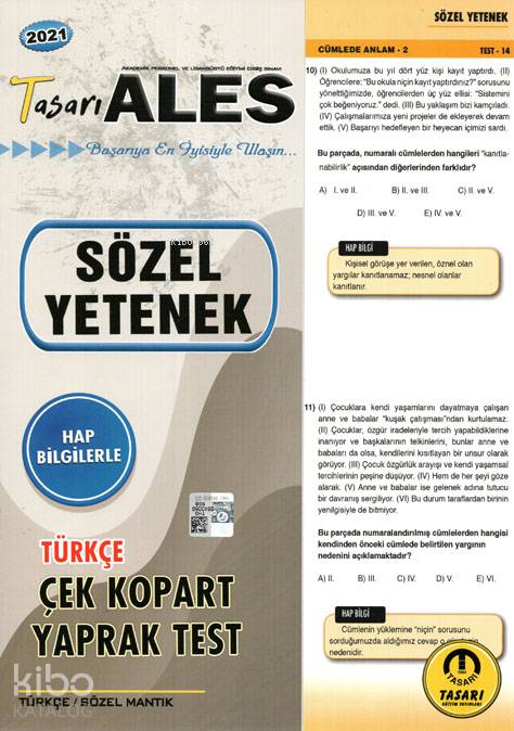 ALES 2021 Sözel Yetenek Türkçe Yaprak Test
