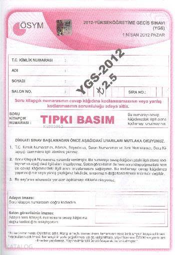 ÖSYM YGS 2012 Soru Kitapçığı (Tıpkı Basım)