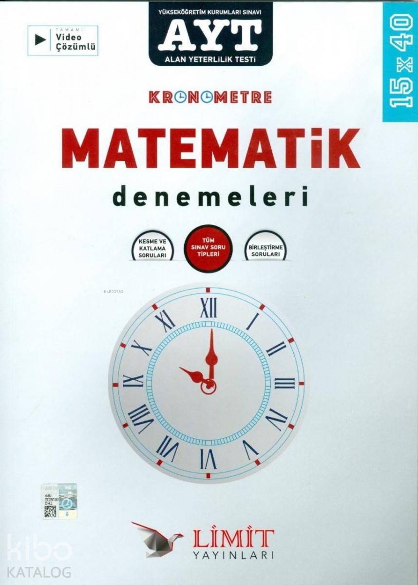 Limit Yayınları AYT Matematik 15 x 40 Kronometre Denemeleri 2020 Özel Limit 