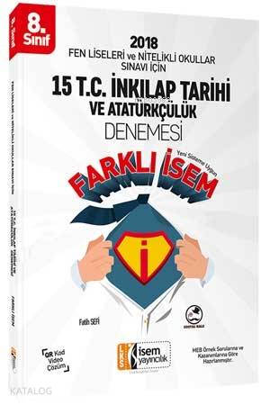 8. Sınıf Fen Liseleri ve Nitelikli Okullar Sınavı İçin T.C. İnkilap Tarihi ve Atatürkçülük 15 Deneme