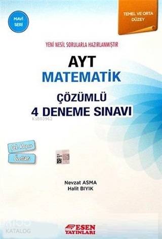 Esen Yayınları AYT Matematik 4 Deneme Sınavı Mavi Seri Esen 