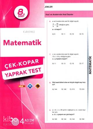  4 Adım 8 Sınıf Matematik Yaprak Test | Kolektif | Doğru Orantı Yayınları(Hazırlık) | 9786052570876 | 