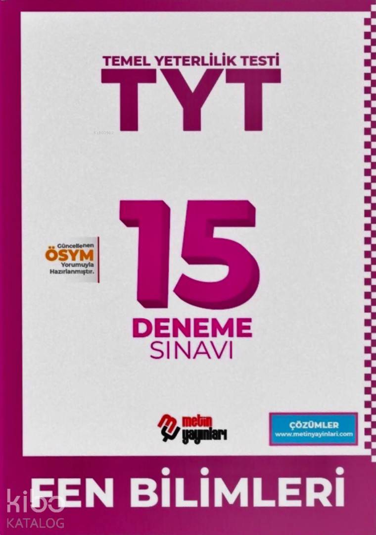 Metin Yayınları TYT Fen Bilimleri 15 Deneme Sınavı Metin 