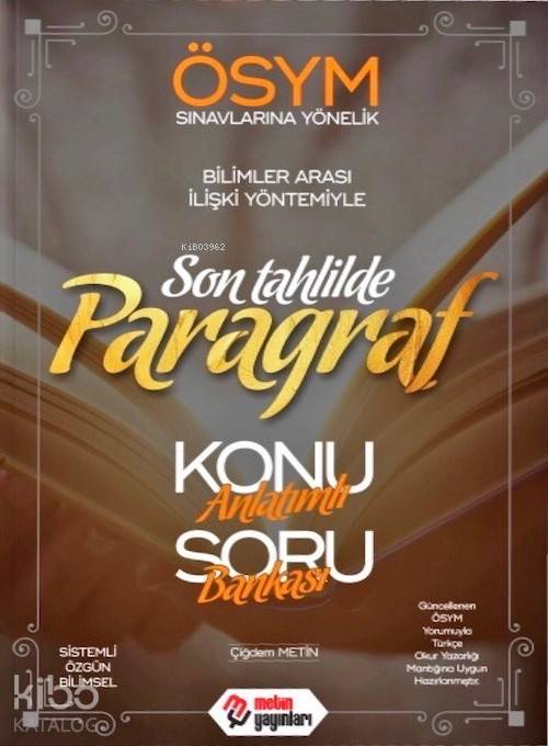 Metin Yayınları ÖSYM Sınavlarına Yönelik Son Tahlilde Paragraf Konu Anlatımlı Soru Bankası Metin 