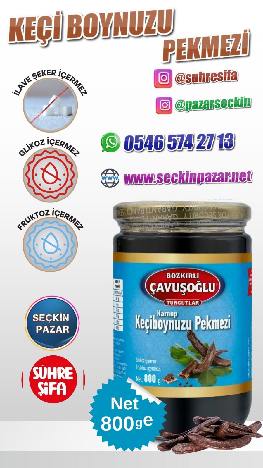 Pekmez - 800gr Keçiboynuzu Harnup Cam Kavanoz